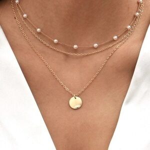Rose Gold layered faux pearl beaded choker necklace